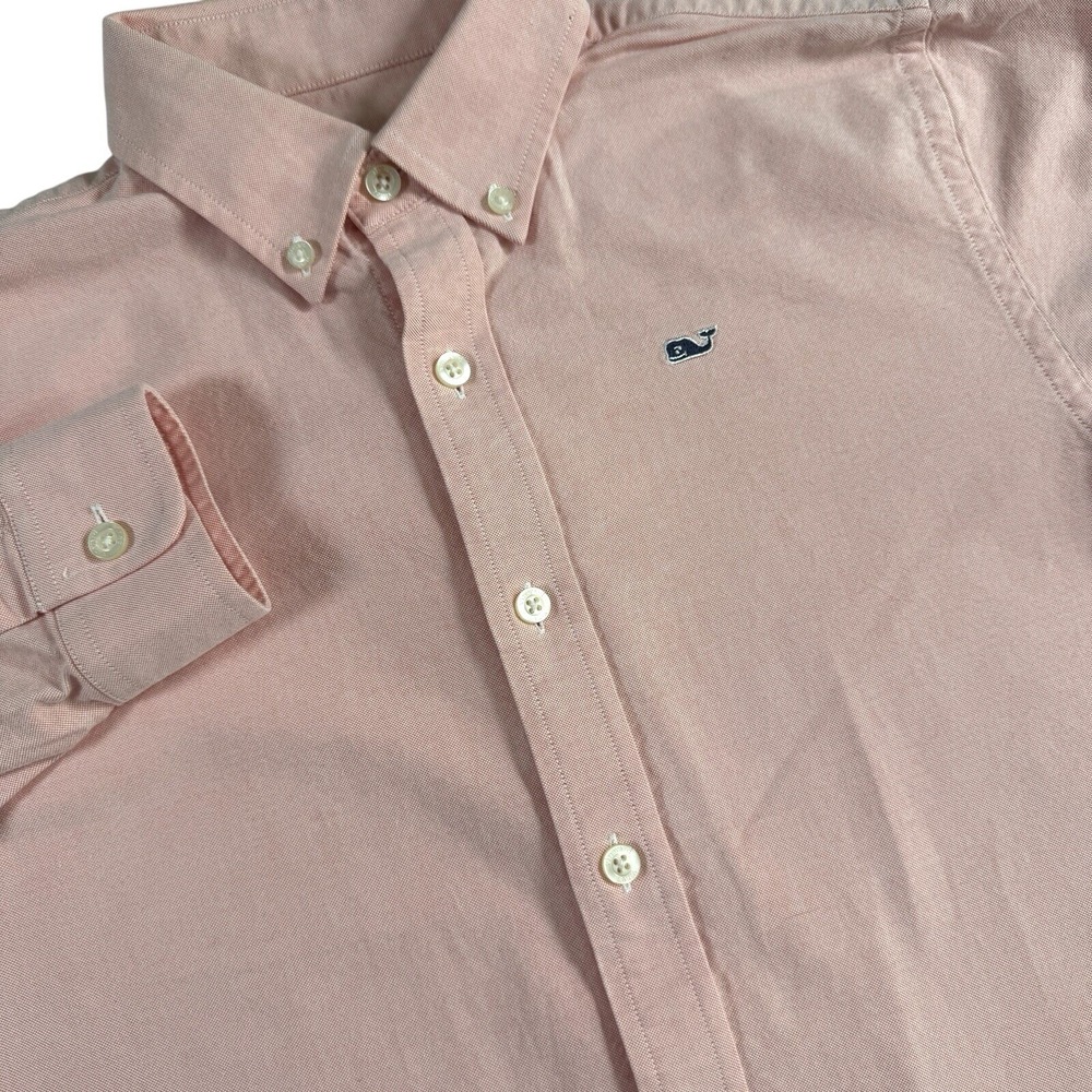 Vineyard Vines Whale Shirt Button Down‎ Boys M 12-14 Peach Oxford Long Sleeve
